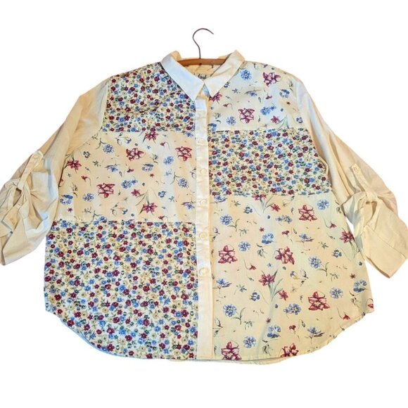 Vintage Tapestry Patchwork Button Shirt Floral Boho Cottage Core - Picture 1 of 7